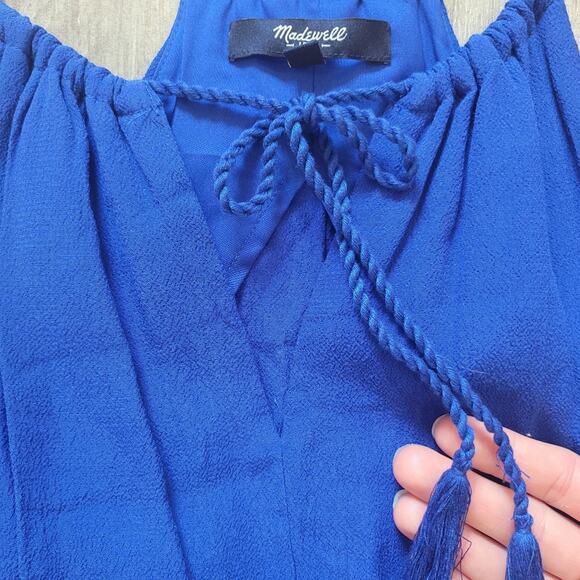 Madewell Maxi Dress Size 2 Flutter Back Overlay Midi Tiered Slit Royal Blue - Picture 9 of 16